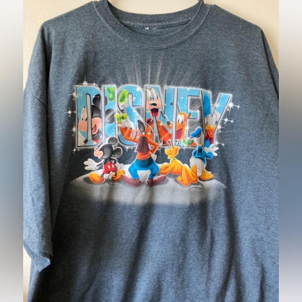Mens Gray Disney Mickey Mouse Goofy Pluto Donald Duck Tshirt